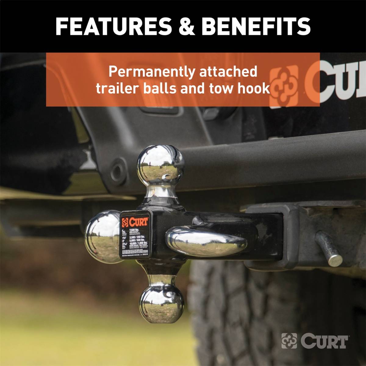 Tri-Ball With Hook, CURT, 45675 | Nelson Truck Equipment and Accessories