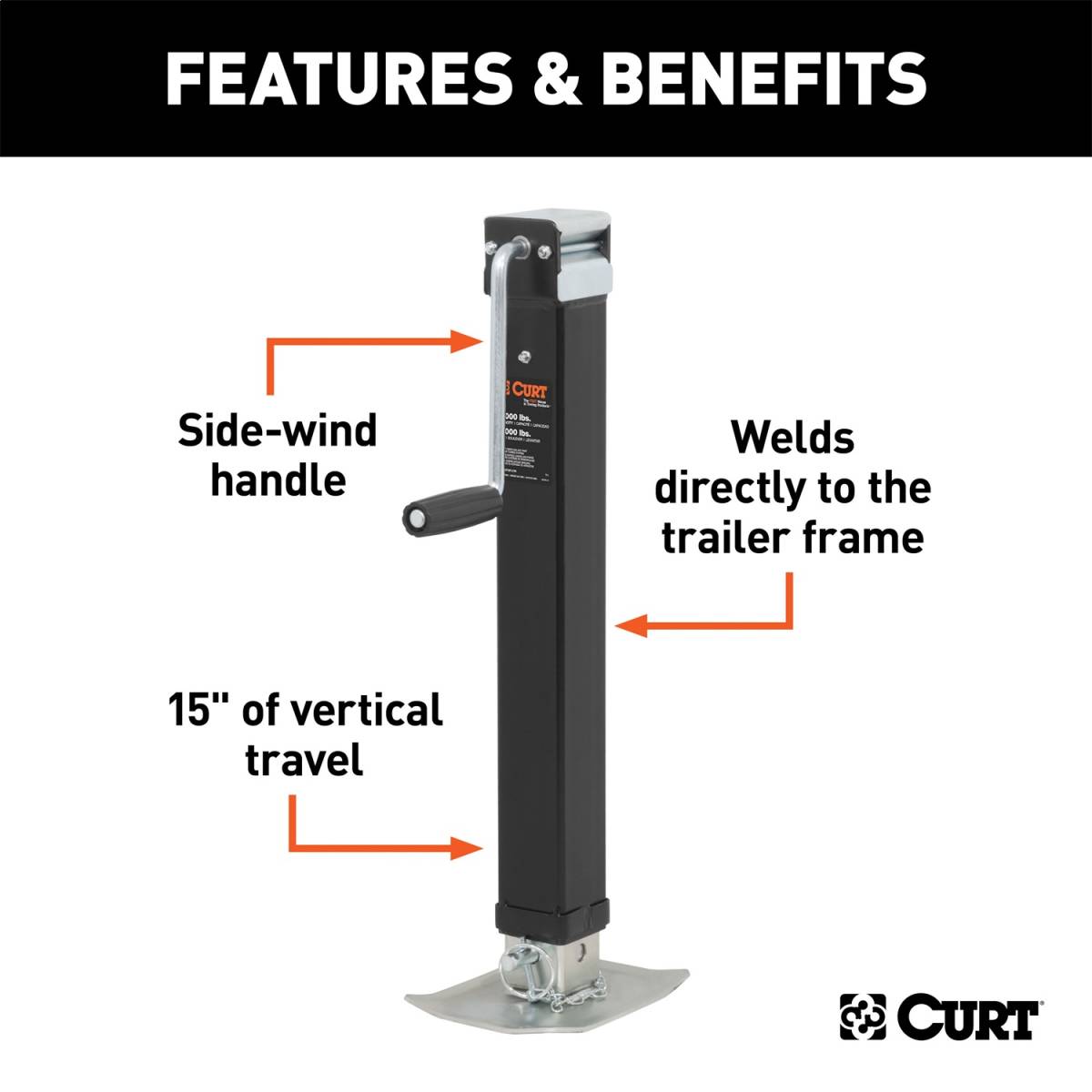 Direct Weld Square Jack, CURT, 28575 | Nelson Truck Equipment and