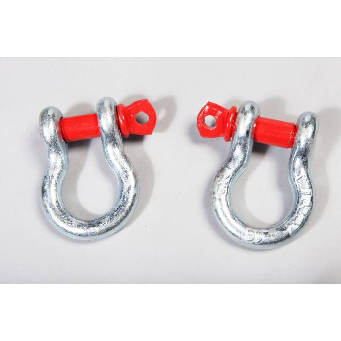 Rugged Ridge - D-Ring Shackles, 3/4-Inch, Silver with Red pin, Steel, Pair