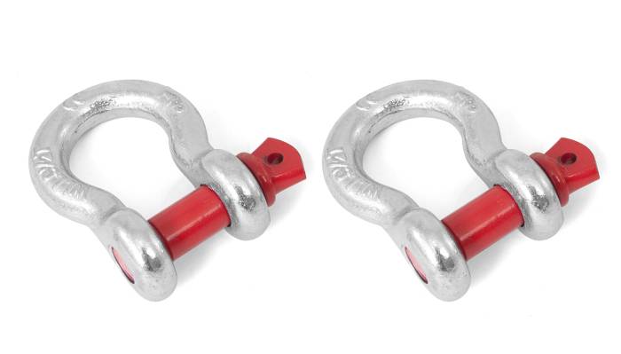 Rugged Ridge - D-Ring Shackles, 5/8-Inch, Silver with Red pin, Steel, Pair