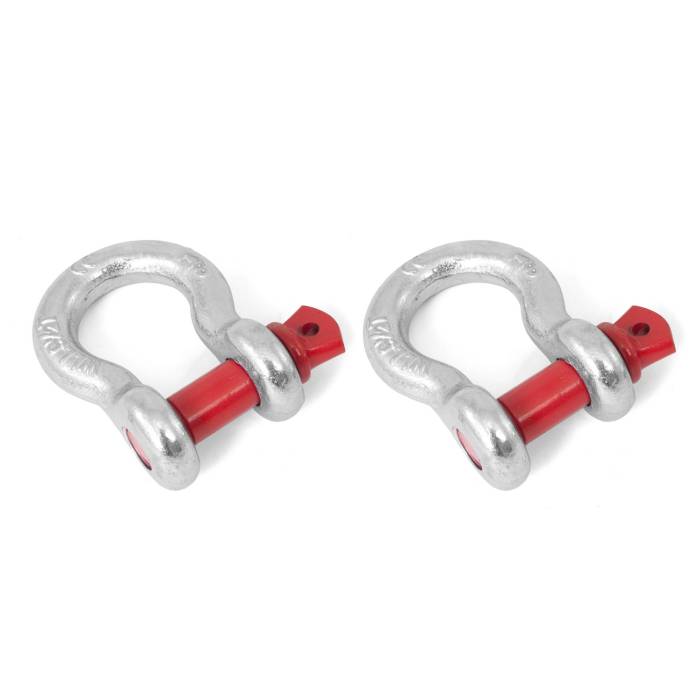 Rugged Ridge - D-Ring Shackles, 7/8-Inch, Silver with Red pin, Steel, Pair