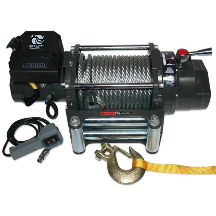 Bulldog Winch - Bulldog Winch 15000lb Winch, Heavy-duty, 7.2hp Series Wound, Roller Fairlead, 92ft Wire Rope (10012)