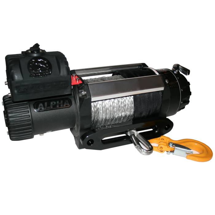 Bulldog Winch - Bulldog Winch 12500lb Alpha Series winch, 100ft Synthetic Rope, Aluminum Hawse Fairlead (10028)