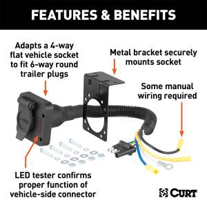 CURT - CURT 4-Way Flat To 7-Way Round RV Blade Wiring Adapter 57626 - Image 2