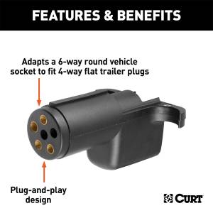 CURT - CURT 6-Way Round To 4-Way Flat Wiring Adapter 57620 - Image 2