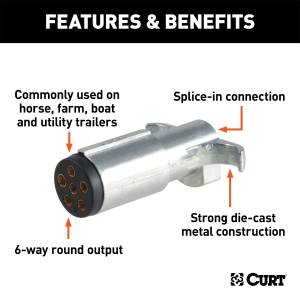 CURT - CURT 6-Way Round Connector Plug 58081 - Image 2