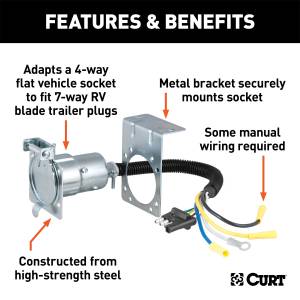 CURT - CURT 4-Way Flat To 7-Way Round RV Blade Wiring Adapter 57185 - Image 2