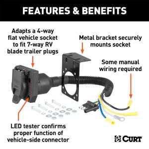 CURT - CURT 4-Way Flat To 7-Way Round RV Blade Wiring Adapter 57676 - Image 2